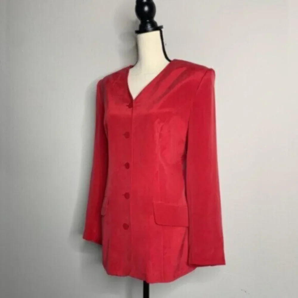 Andrea Viccaro Vintage Silk Single Breasted Collarless Blazer